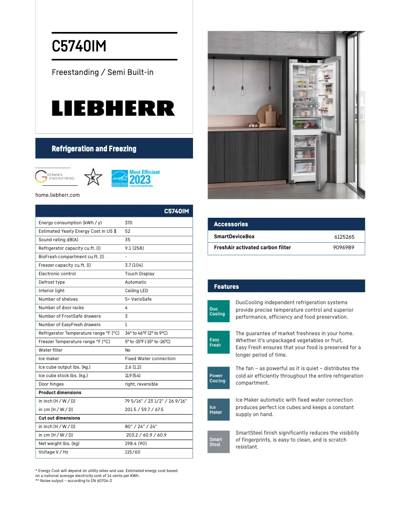 Page 1 of the manual Technical Sheet Liebherr C5740IM