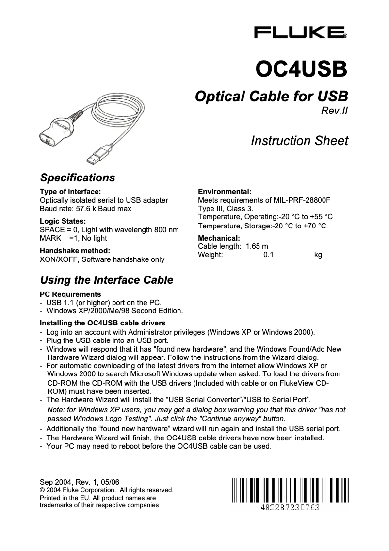 Page 1 of the manual User Manual Fluke OC4USB US