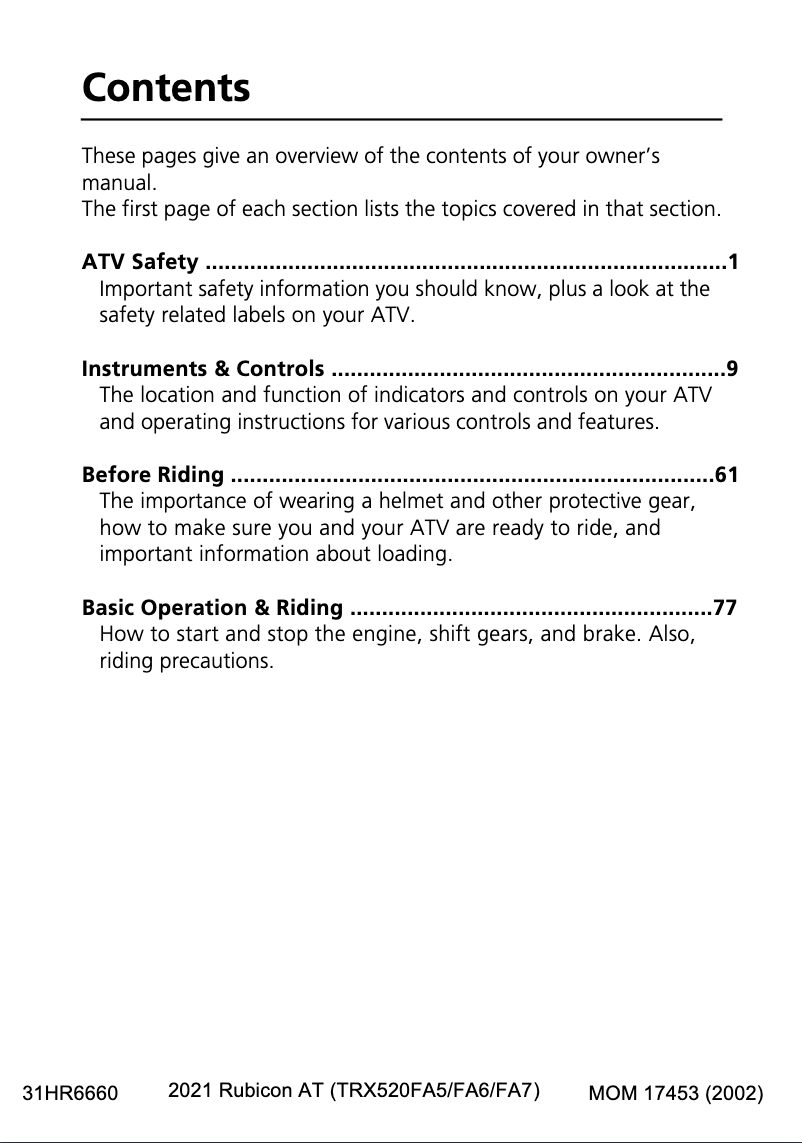 First page image of the manual for Rubicon AT (2021)