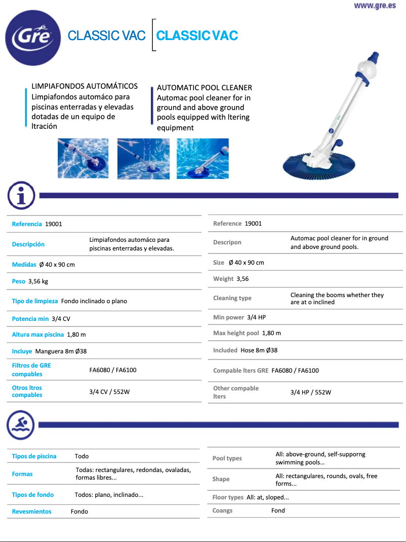 Page 1 of the manual Technical Sheet Gre 19001
