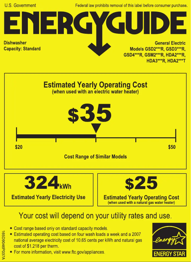 Page 1 of the manual Energy Label GE HDA2100RWW