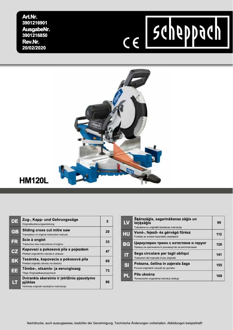 Page 1 of the manual User Manual Scheppach HM120L