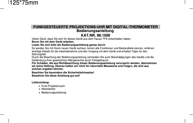 Page 1 of the manual User Manual TFA 98.1009