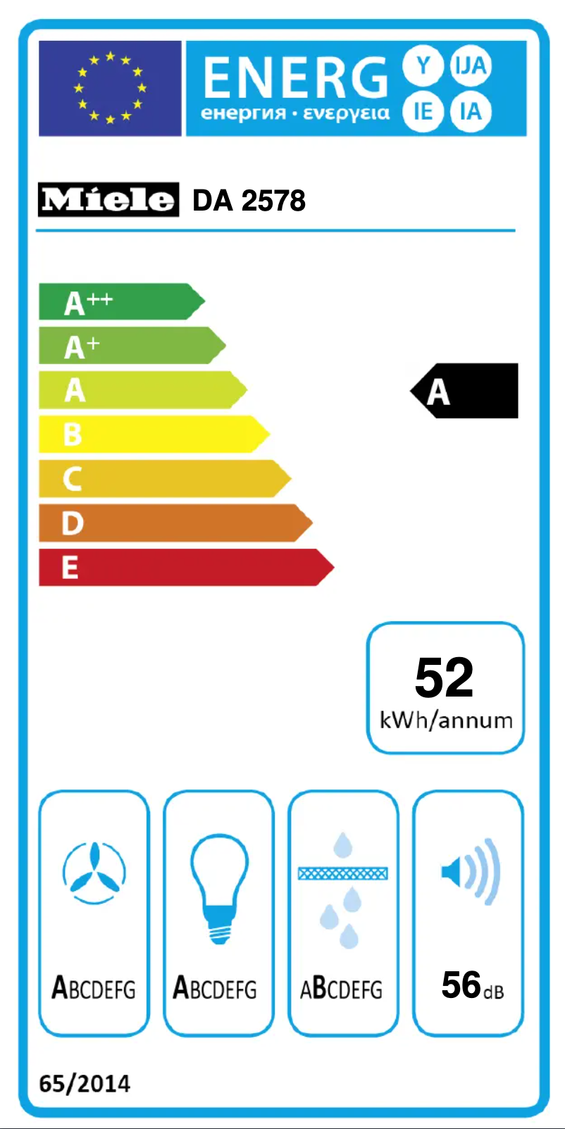 Page 1 of the manual Energy Label Miele DA 2578