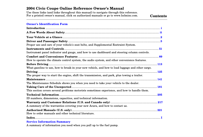 Page 1 of the manual User Manual Honda Civic GX (2004)