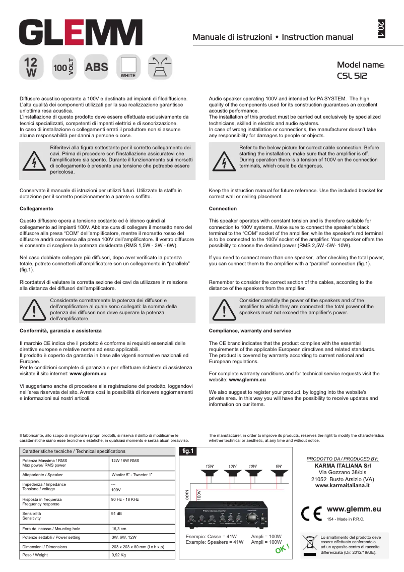 Page 1 of the manual User Manual Glemm CSL 512
