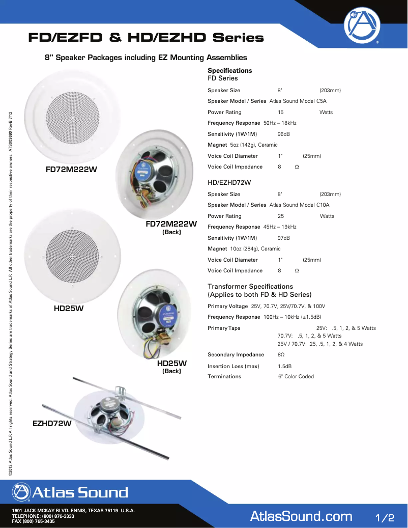 Page 1 of the manual User Manual Atlas Sound EZHD72W
