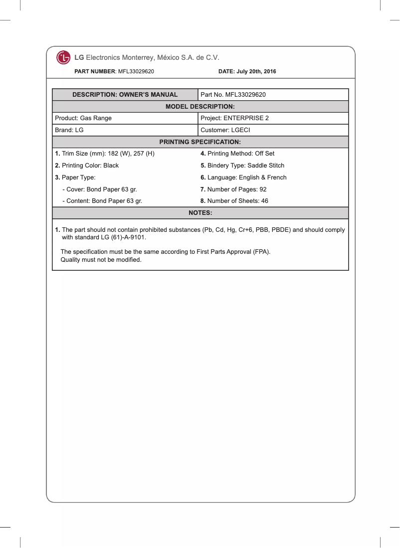 Page 1 of the manual User Manual LG LRG3081BD