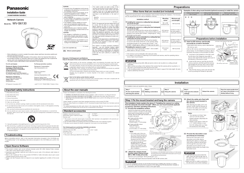 First page image of the manual for WV-S6130