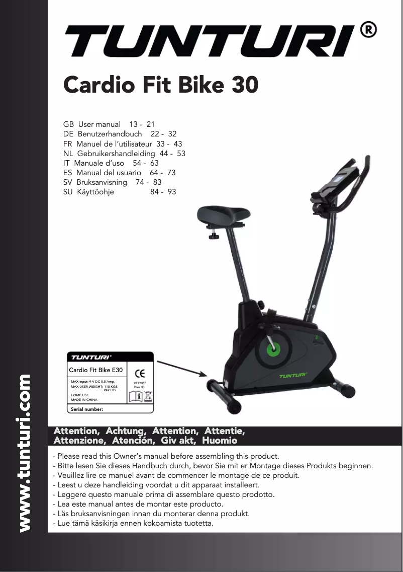 First page image of the manual for Cardio Fit E30