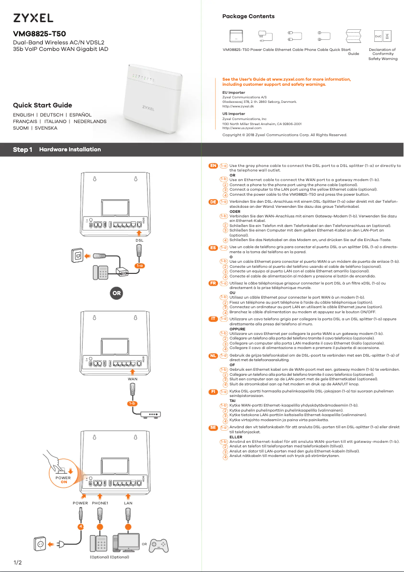 Page 1 of the manual Quick Start Guide ZyXEL VMG8825-T50K