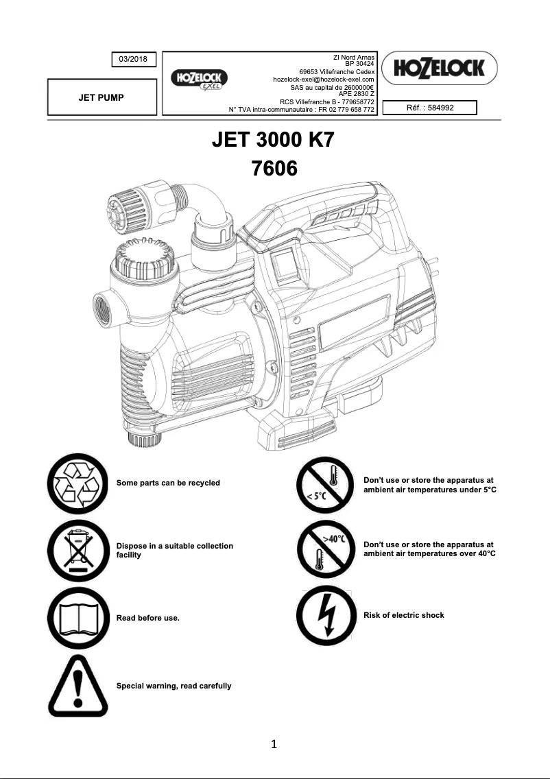 First page image of the manual for JET 3000 K7