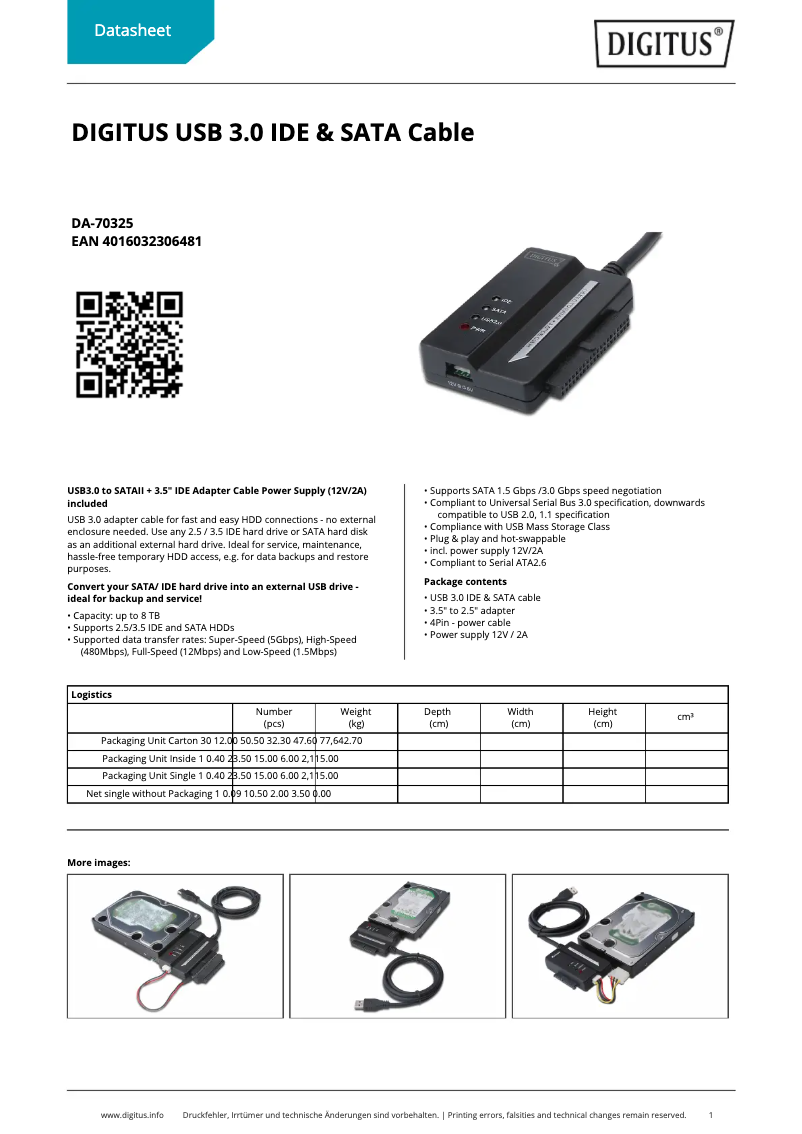 Page 1 of the manual Technical Sheet Digitus DA-70325