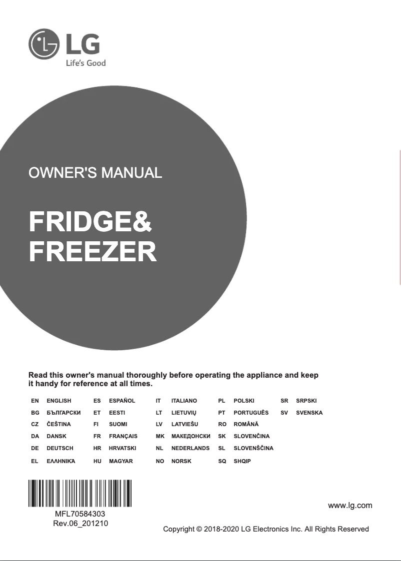 First page image of the manual for GBB72NSDMN