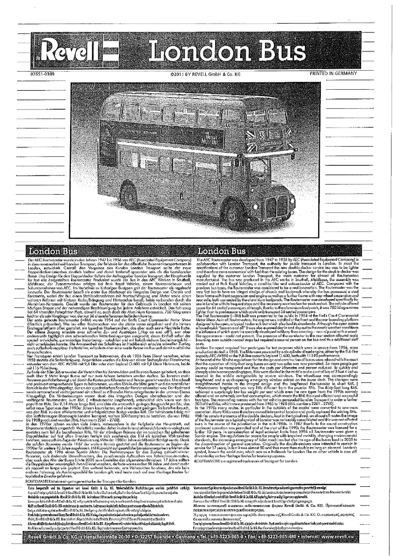 Page 1 of the manual User Manual Revell London Bus