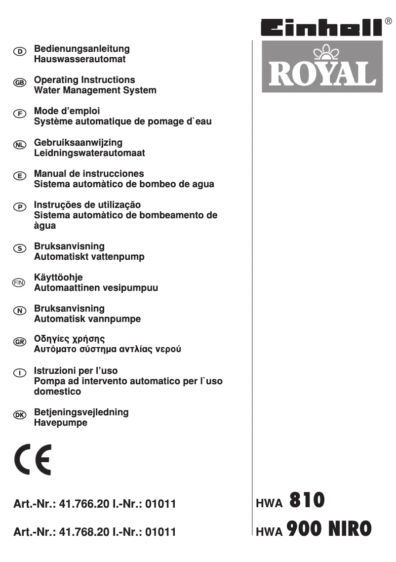 Page 1 of the manual User Manual Einhell Royal HWA 900 Niro