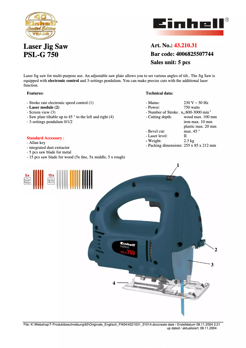 First page image of the manual for PSL-G 750