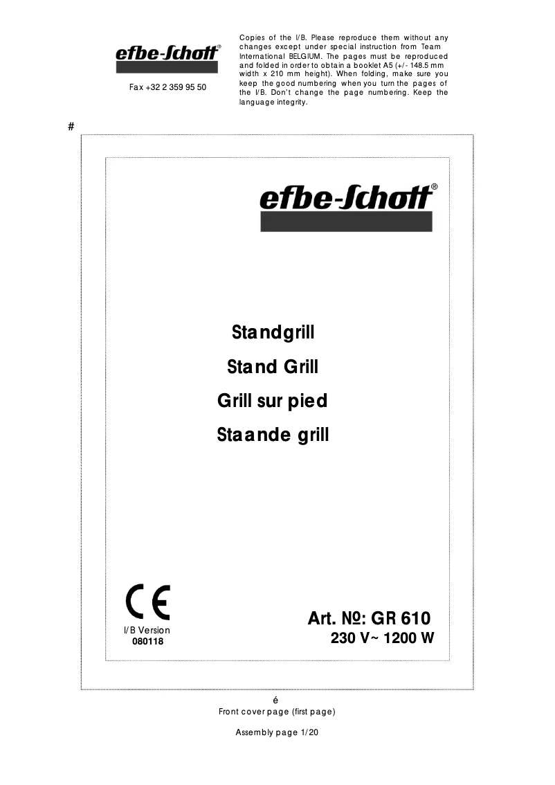 First page image of the manual for GR 610