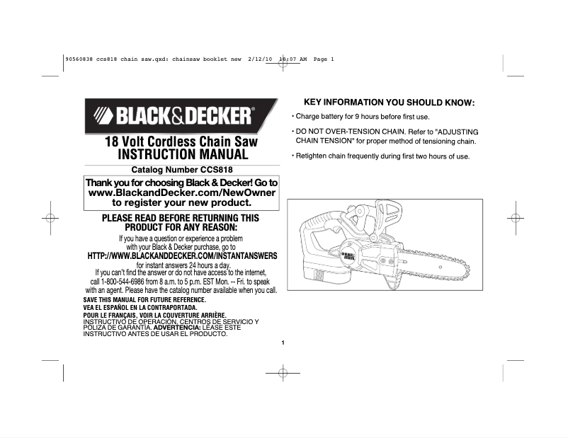 Page 1 of the manual User Manual Black & Decker CCS818