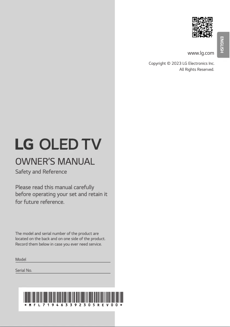 First page image of the manual for OLED83M39LA
