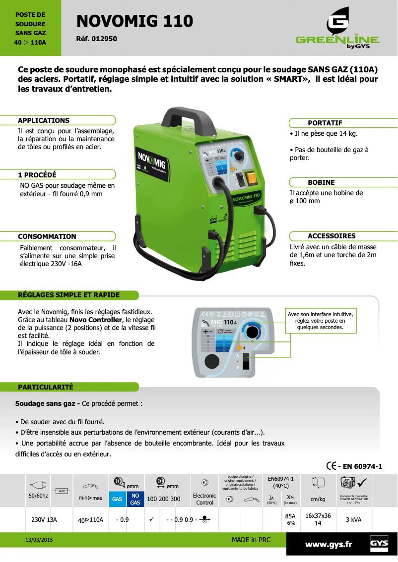 First page image of the manual for Novomig 110