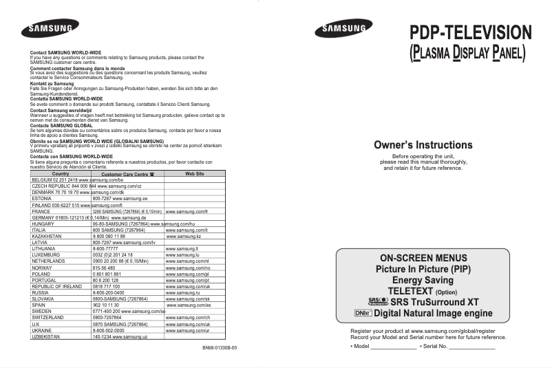 First page image of the manual for PS-42C67HD