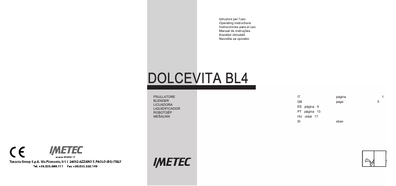 First page image of the manual for Dolcevita BL4