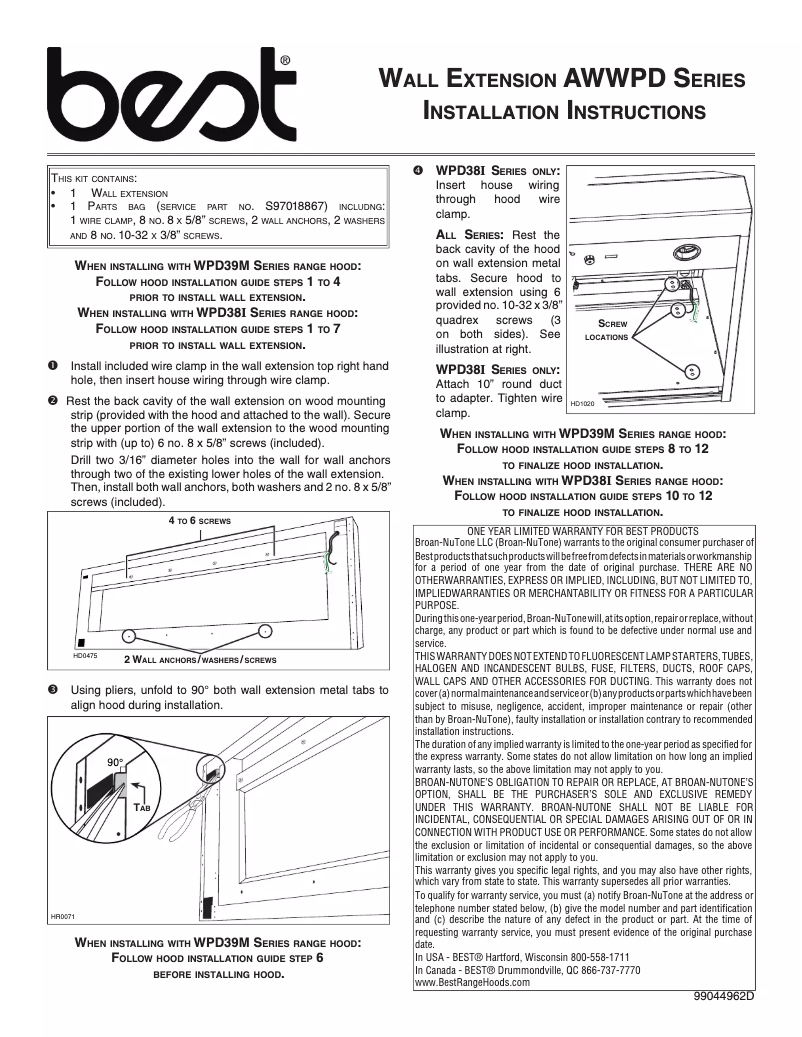 Page 1 of the manual User Manual Best AWWPD336SB