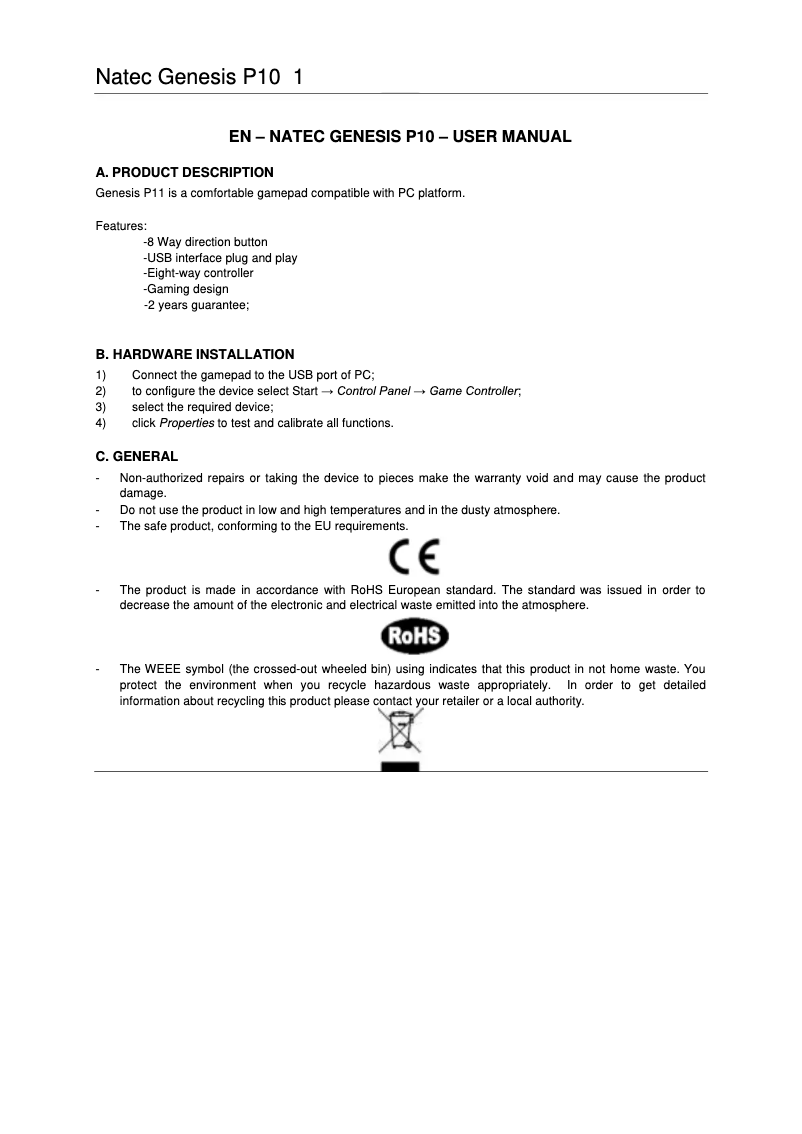 First page image of the manual for P10