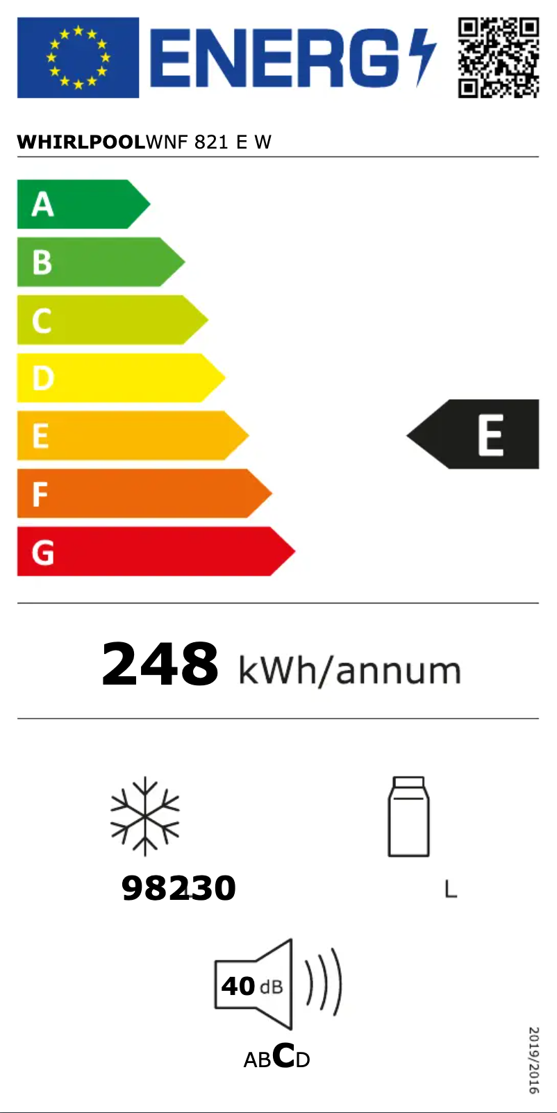 Page 1 of the manual Energy Label Whirlpool WNF 821 E W