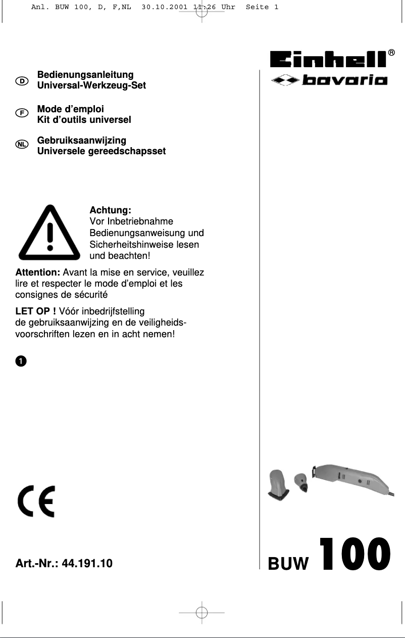First page image of the manual for Bavaria BUW 100