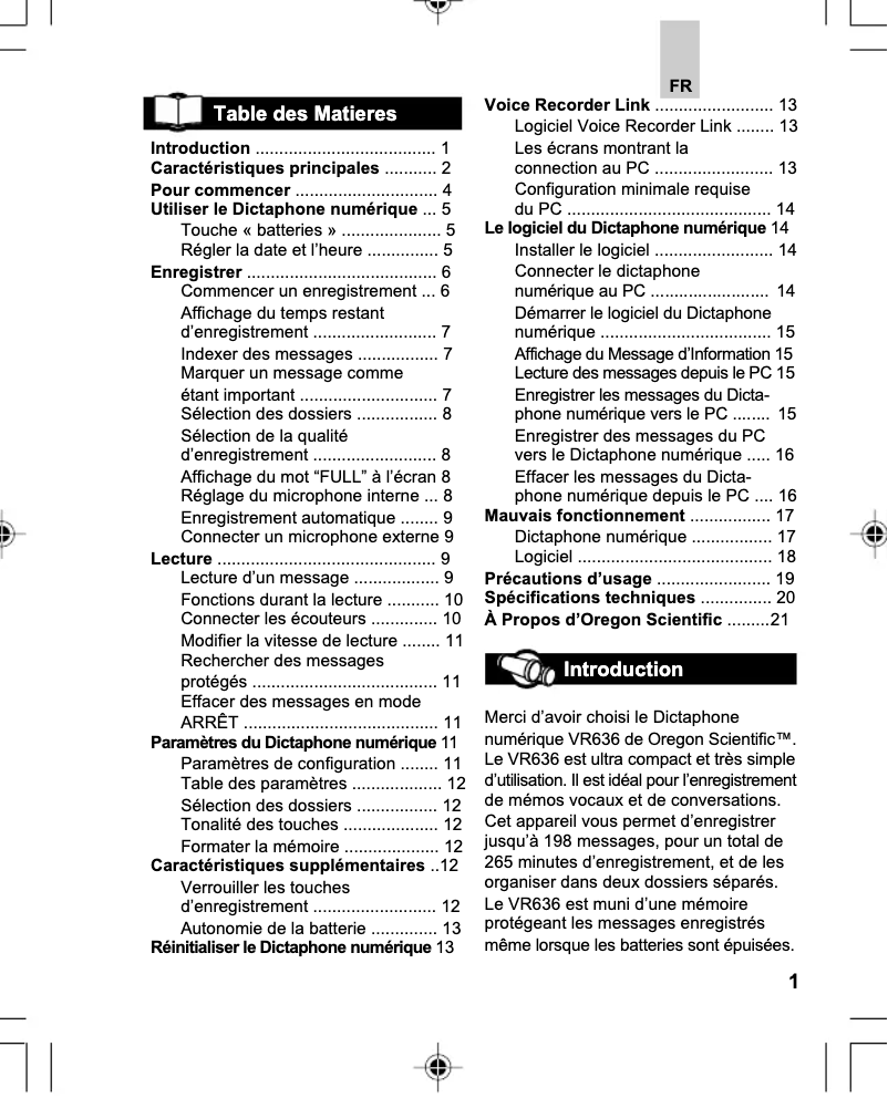 Page 1 of the manual User Manual Oregon Scientific VR636