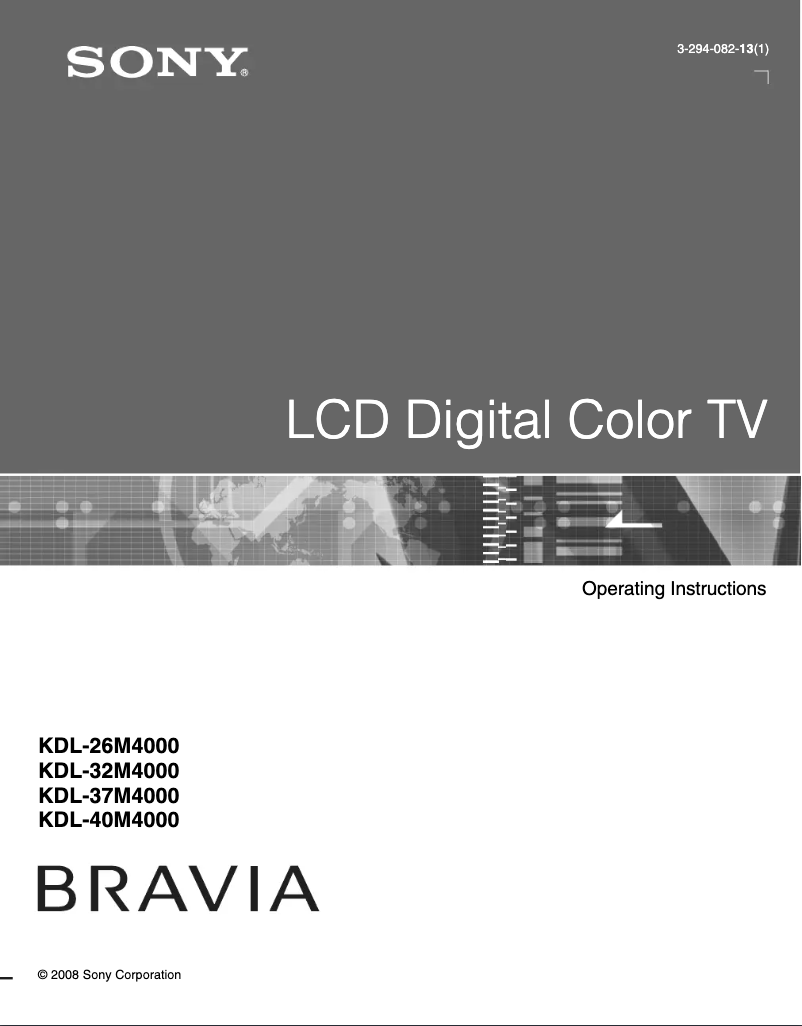 First page image of the manual for Bravia KDL-37M4000