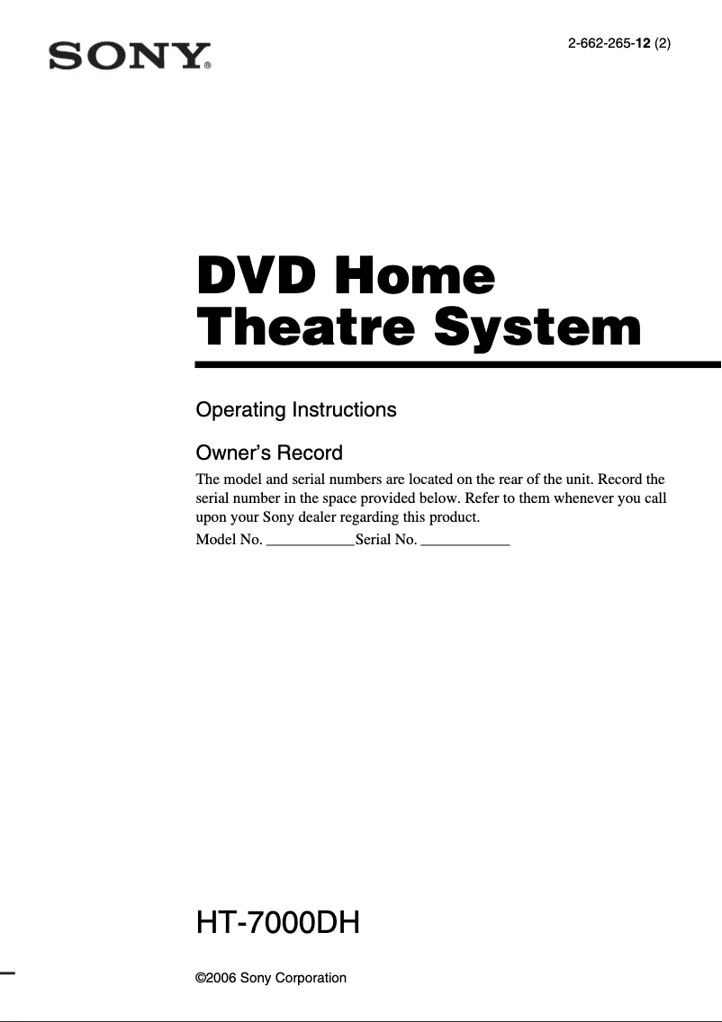 First page image of the manual for HT-7000DH