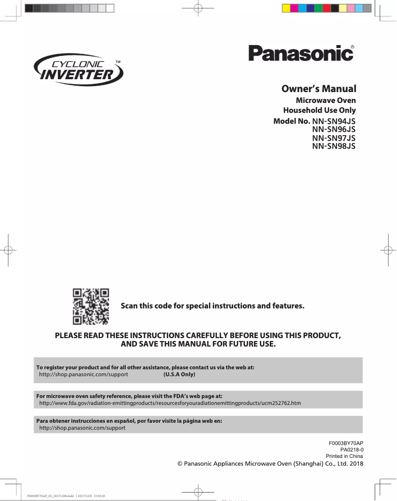 First page image of the manual for Cyclonic Inverter NN-SN96JS
