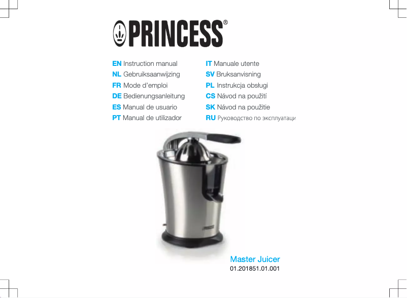 Page 1 de la notice Manuel utilisateur Princess Master Juicer 201851