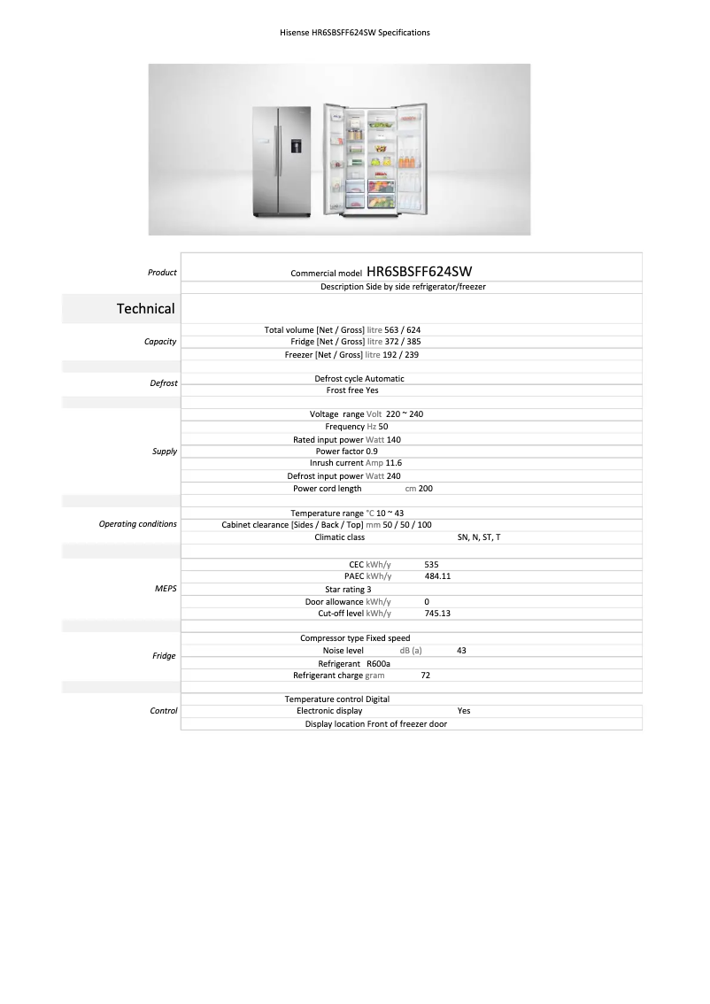 First page image of the manual for HR6SBSFF624SW