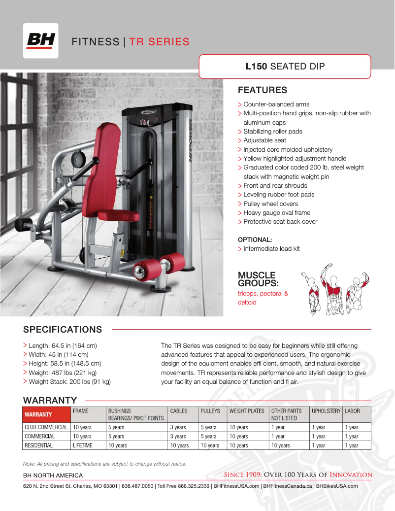Page 1 of the manual Technical Sheet BH Fitness L150