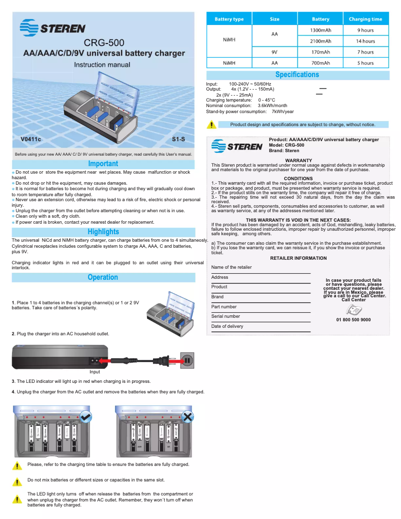 Page 1 of the manual User Manual Steren CRG-500