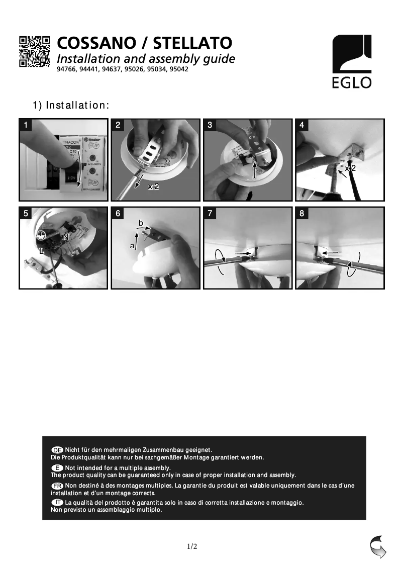 Page 1 of the manual User Manual Eglo Stellato