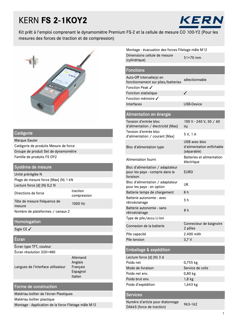 Page 1 of the manual Technical Sheet Kern FS 2-1KOY2