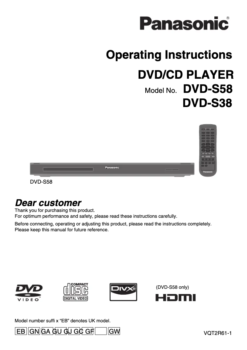 Page 1 of the manual User Manual Panasonic DVD-S38