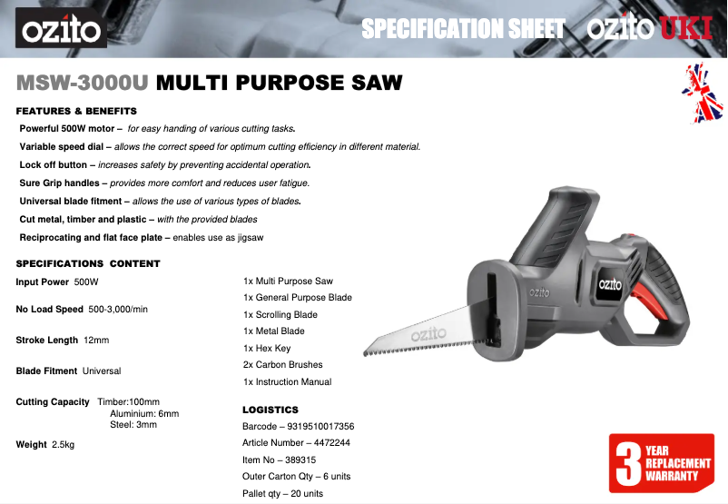 First page image of the manual for MSW-3000U