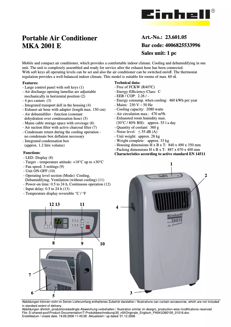 First page image of the manual for MKA 2001 E