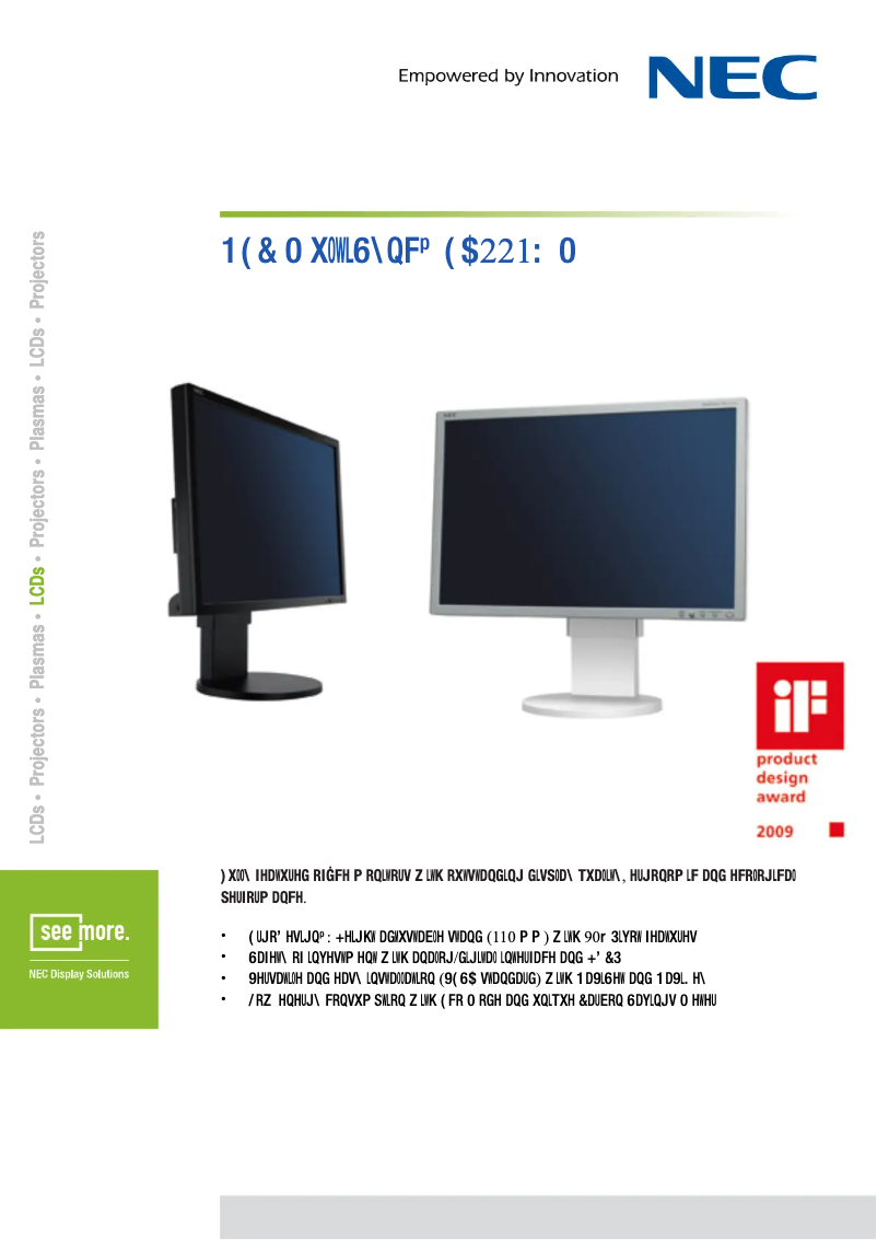 First page image of the manual for MultiSync EA221WM