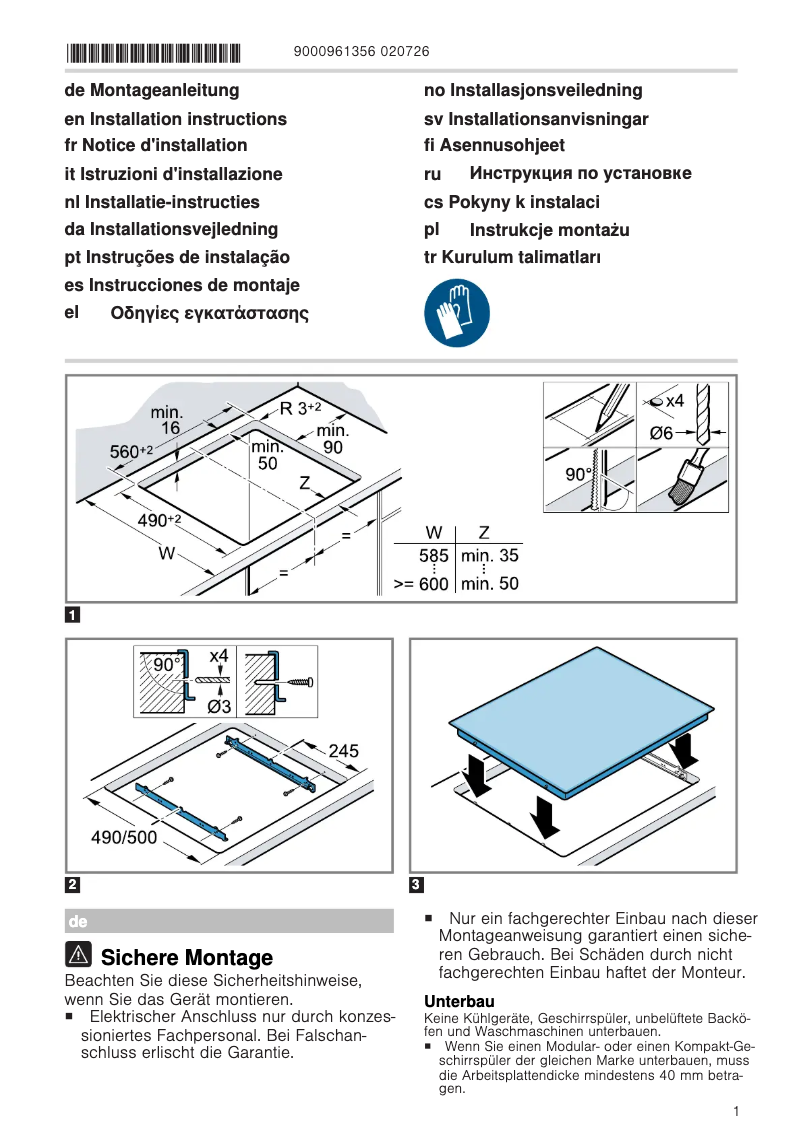 Page 1 of the manual Instructions / Assembly Siemens ET675FNP1E