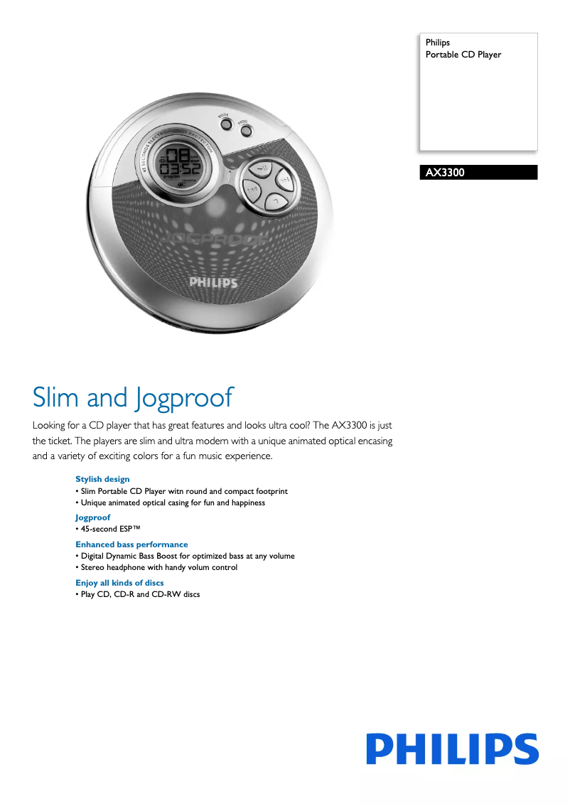 Page 1 of the manual Technical Sheet Philips AX3300
