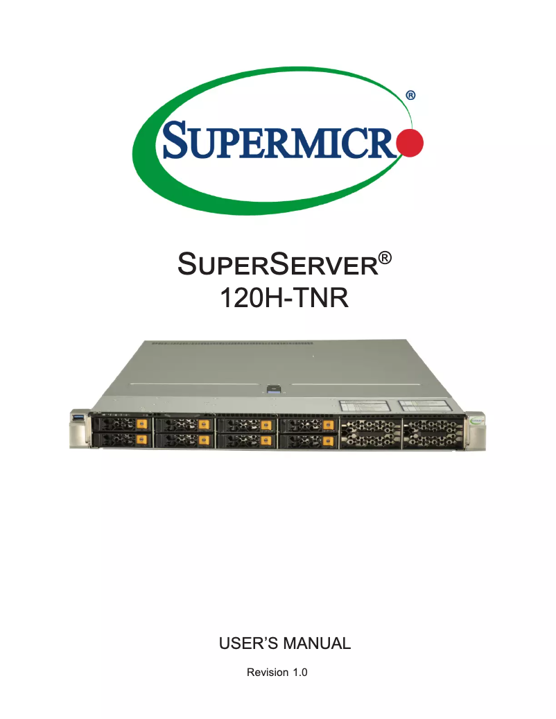 First page image of the manual for SuperServer SYS-120H-TNR