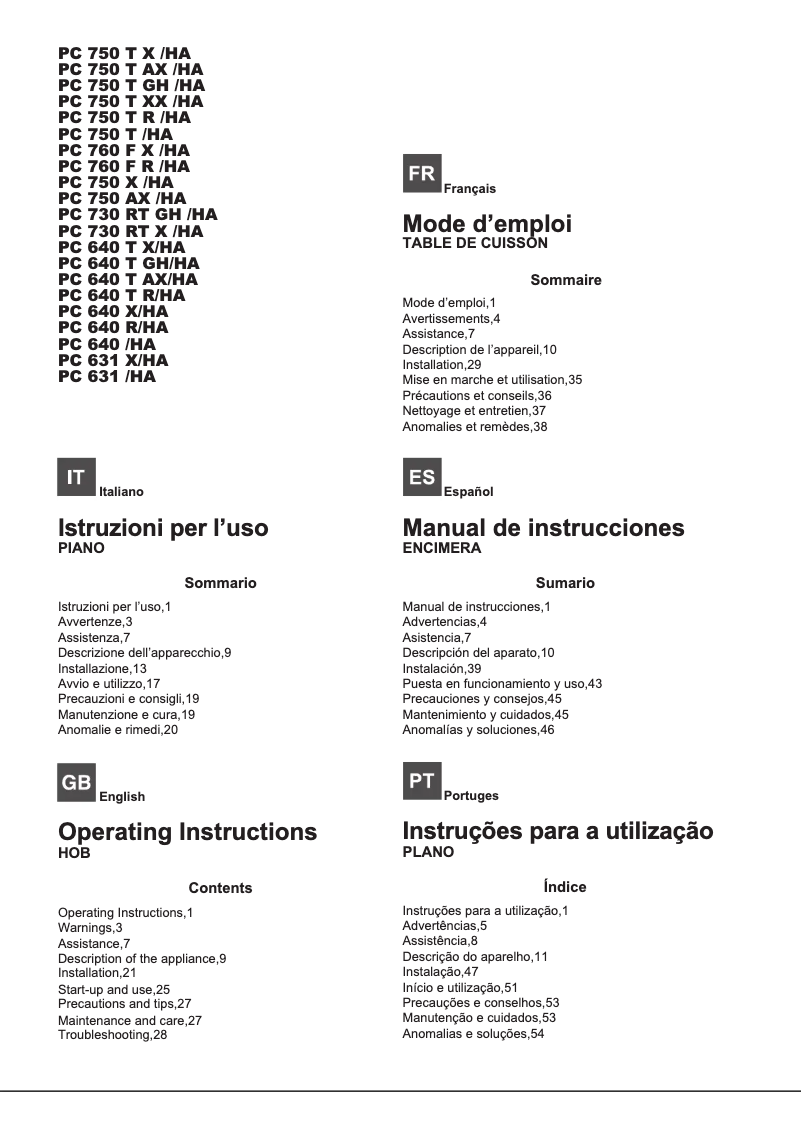 First page image of the manual for PC 750 T XX /HA