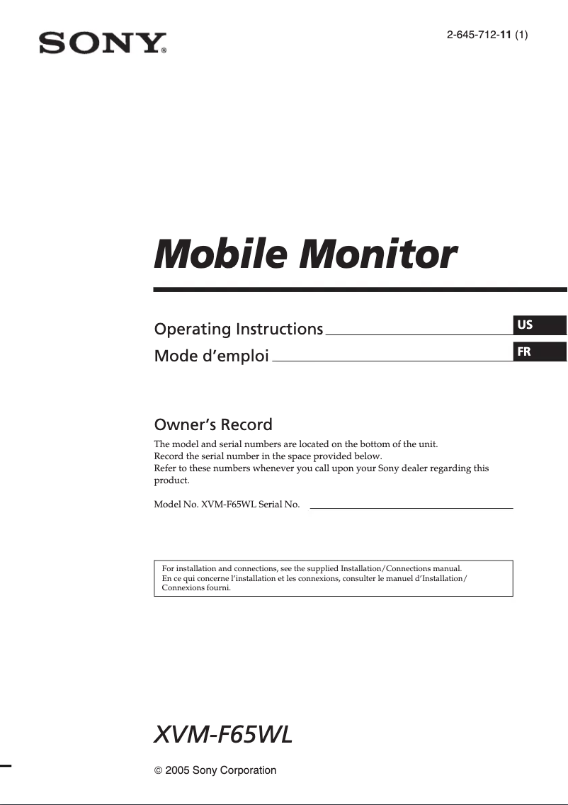 First page image of the manual for XVM-F65WL